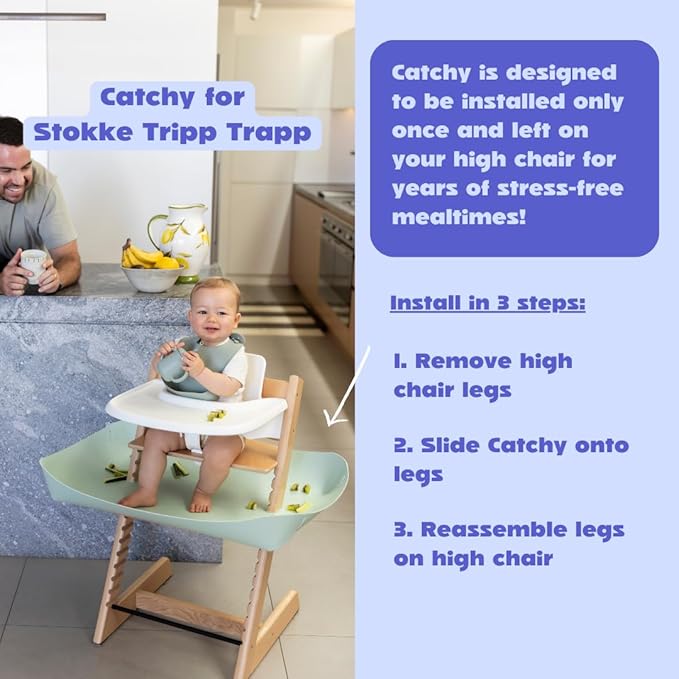 CATCHY -Food Catcher-Compatible with Stokke Tripp Trapp High Chair +11 Other High Chairs-Highchair Sold Separately-Baby & Toddler Food & Mess Catcher-Premium Linen Inspired -Under High Chair Accessory