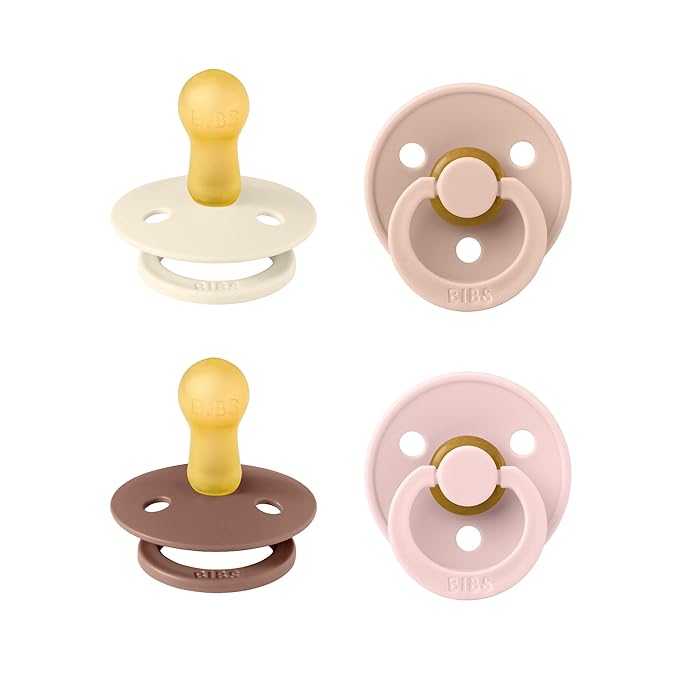 BIBS Pacifiers - Colour 4-Pack | BPA Free Baby Pacifier | Round Nipple Binkies | Natural Rubber Latex Soother | Made in Denmark | Size 1 (0-6 Months) | Vanilla Mix