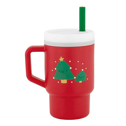Infantino My 1st Tumbler, Silicone Sippy Cup with Straw & Handle, Spill-Resistant Baby Cup for On-the-Go, BPA-Free Transition Bottle, Christmas Tree