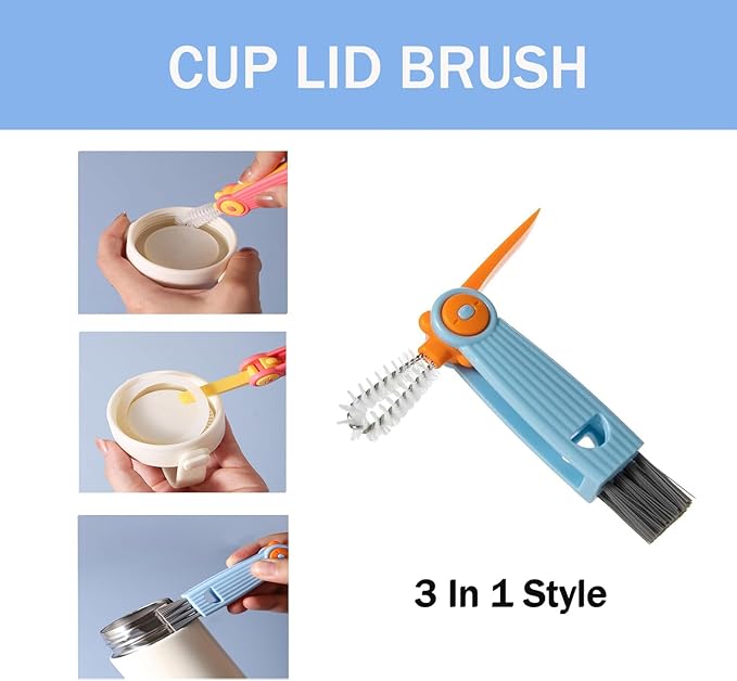 Baby Bottle Brush Set 4 in 1, Baby Bottle Cleaner, with 1P Nylon Bottle Brush, 1P Bottle Cap Brushes, 2P Straw Brushes, Bottle Brush with Nipple Cleaner and Suction Cup, BPA-Free(Blue)