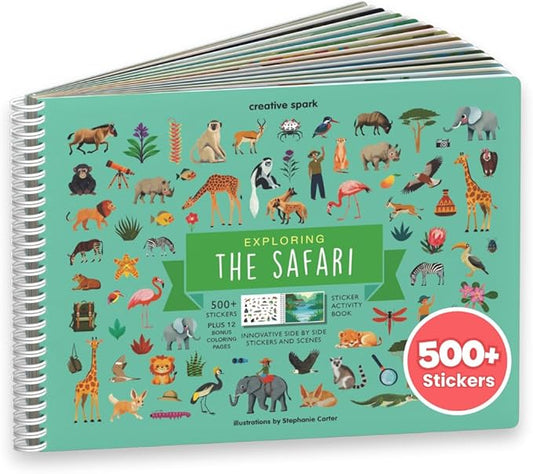 Cupkin Safari Animal Sticker Book Activity for Kids, Toddler Airplane Travel Essentials, 500+ Stickers for Kids + 12 Scenes + 12 Coloring Book Pages, Animal Lover Children's Gift, Crafts Ages 2-8