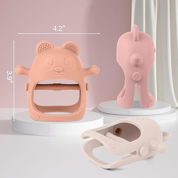 3 Pack Baby Teething Toys for 3-6 6-12 Months, Food Grade Silicone Teething Mitten, Anti Dropping Wrist Hand Teethers Baby Chew Toys for Sucking Needs, BPA Free