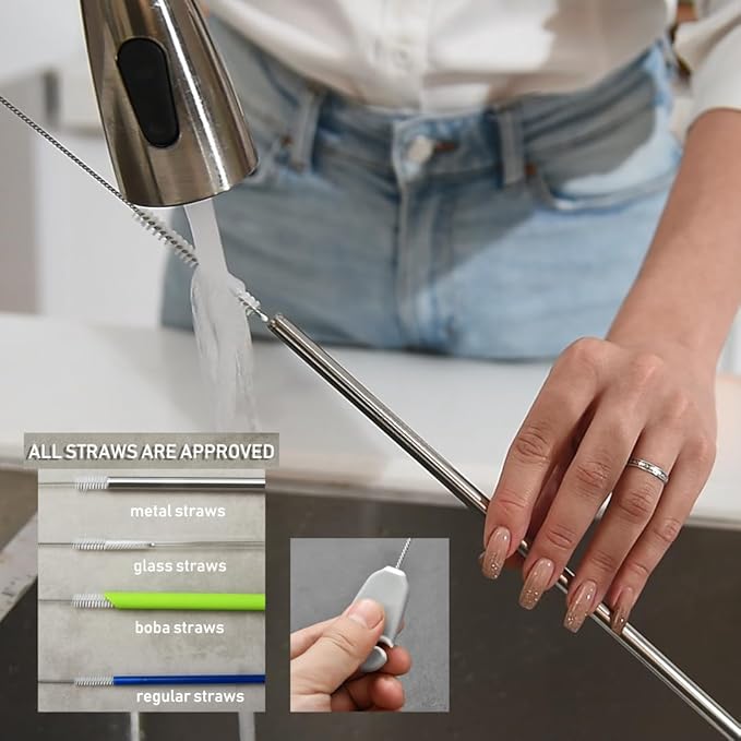 ALINK 5 Pack Water Bottle Brush Cleaning Set with Holder, Bottle Cleaner with Stand, Straw Nipple Lid Brush for Stanley Tumblers, Drinking Glass, Baby Bottles, Jugs - Gray