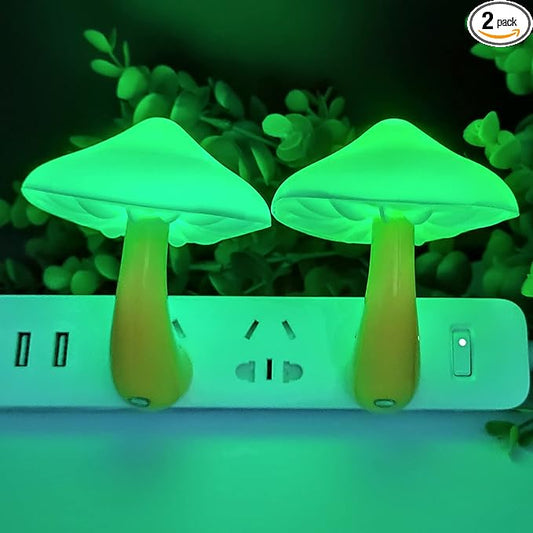 2 Pack LED Mushroom Night Lamp Plug In Mini Magic Night Lights for Adults & Kids - Green