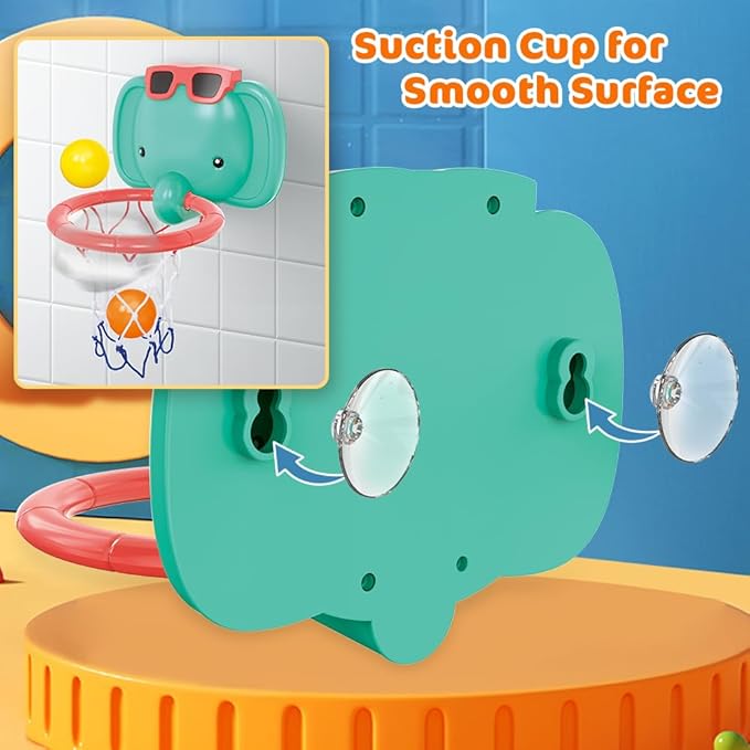 VATOS Baby Bath Toys, Elephant Basketball Hoop Bathroom Toys for Babies Boys Girls 1 Year Old, Baby Bathtub Playset with Bird, Crab, Clouds, Yacht Best Bath Gift for Toddlers 1-3