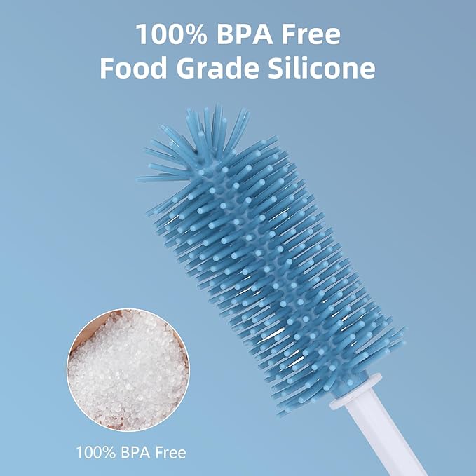 Silicone Bottle Cleaning Brush,Baby Travel Essential Bottle Brush Set, 3 in 1 Silicone Brush, Nipple Brush, Straw Brush