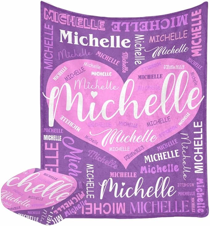 M YESCUSTOM Custom Baby Blankets for Kids, Personalized Baby Blankets for Girls Boys Adult Toddler Customized Soft Throw Blanket with Name Birthday Christmas Valentines Day Pink Heart