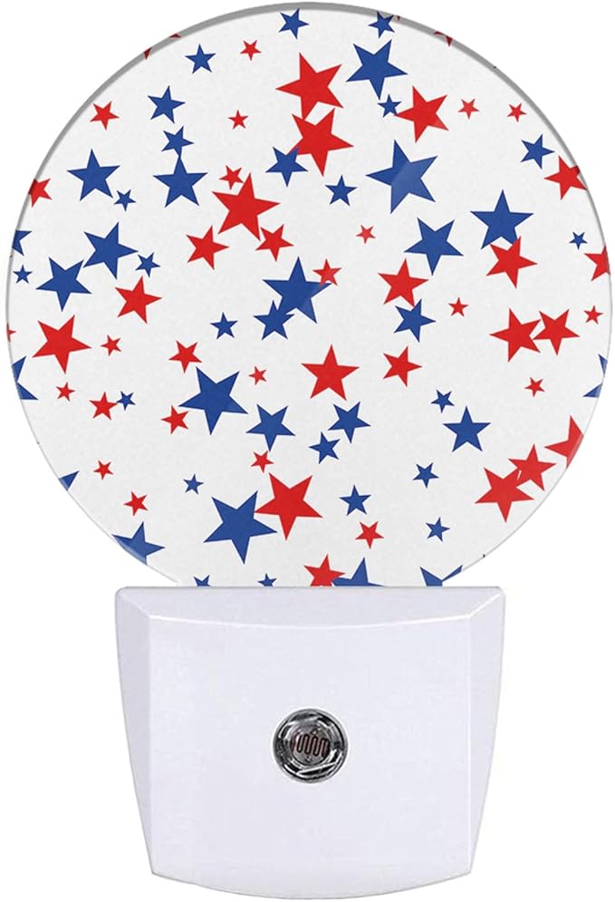 EKOBLA American Stars Patriotic Night Lights Plug into Wall Red Blue Plug-in Nightlights Dusk to Dawn Sensor LED Lighting Home Bedroom Bathroom Hallway Decor for Men Women Boys Girls