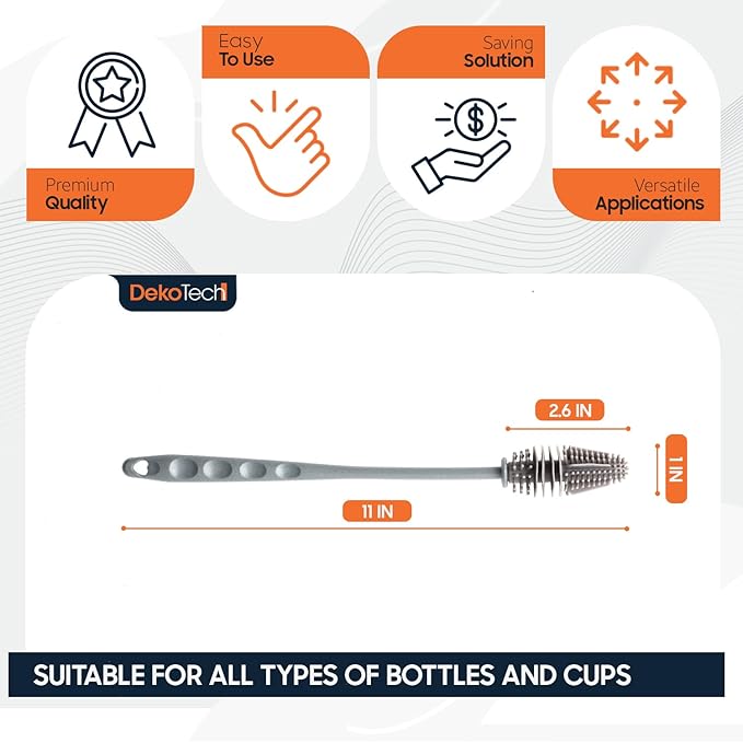 11-Inch Silicone Bottle Brush – Long-Handle Soft Bristle Cleaner for Effortless Deep Cleaning of Bottles, Glassware, Thermoses & Kitchen Containers