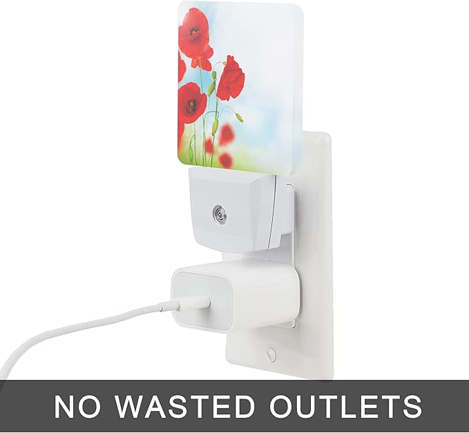 Red Poppy Flower Night Light,Plug into Wall Night Lights 0.5W Sleep Friendly for Boys Girls Led Night Light Dusk to Dawn Sensor Nightlight for Stairway/Hallway/Kitchen