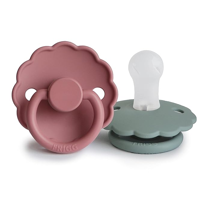 FRIGG Daisy SilkySoft Silicone Baby Pacifier | Made in Denmark | BPA-Free (Dusty Rose/Lily Pad, 0-6 Months)