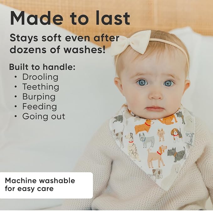 Copper Pearl 4 Pack Soft Cotton Baby Bibs for Drooling and Teething, Absorbent Drool Bibs for Baby Girl and Boy, Adjustable to Fit Newborns to Toddlers, Tons of Styles (Rufus)