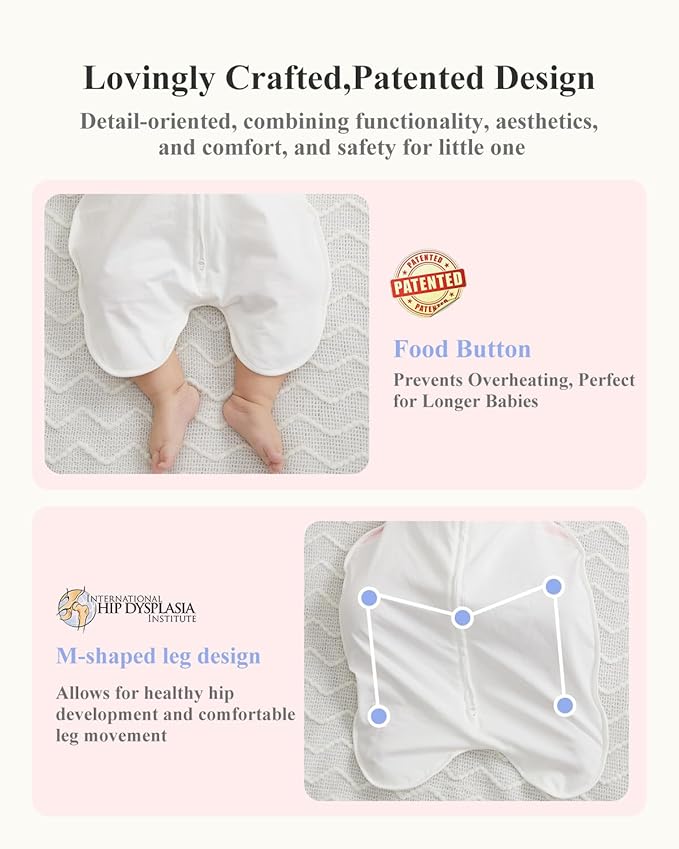 Swaddle for Newborns, Baby Swaddles 0-3 Months 5-13lb, Arms Up Swaddle 0-3 Months Newborn with Moisture-Wicking Fabric, Promotes Healthy Hip Development, 2-Way Zipper & Foot Buttons, 1Pack,Pink