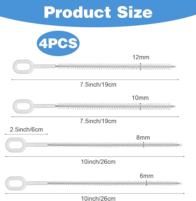 4Pcs Brush to Clean Straws, Drinking Straw Cleaning Brush, Flexible Tip Tools for Tumblers Water Bottles Sippy Cups (4 Sizes)