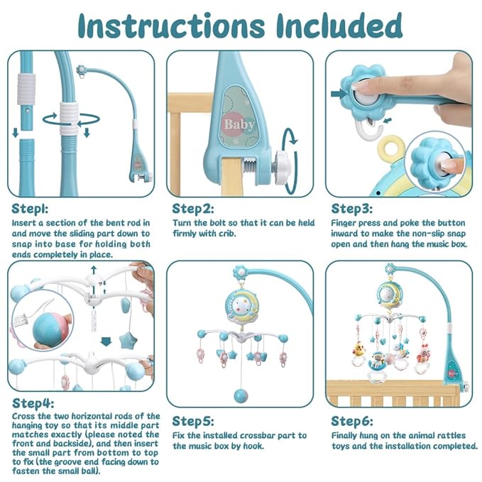 Baby Musical Crib Mobile with Timing Function Projector Lights,Stand-Along Rattles and 150 Melodies Music Box with Remote Control for Newborn 0-24 Months