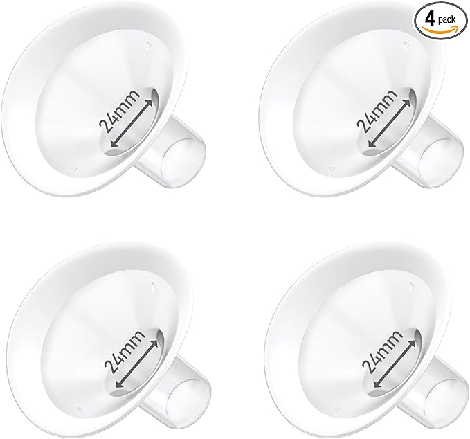 4pc 24mm Oval Flanges Shields Built-in Soft Edges Compatible with Medela/Lansionh Pumps, Replacement Parts for Pump in Style, Symphony, Swing Maxi, Harmony and Personalfit Flex Connector