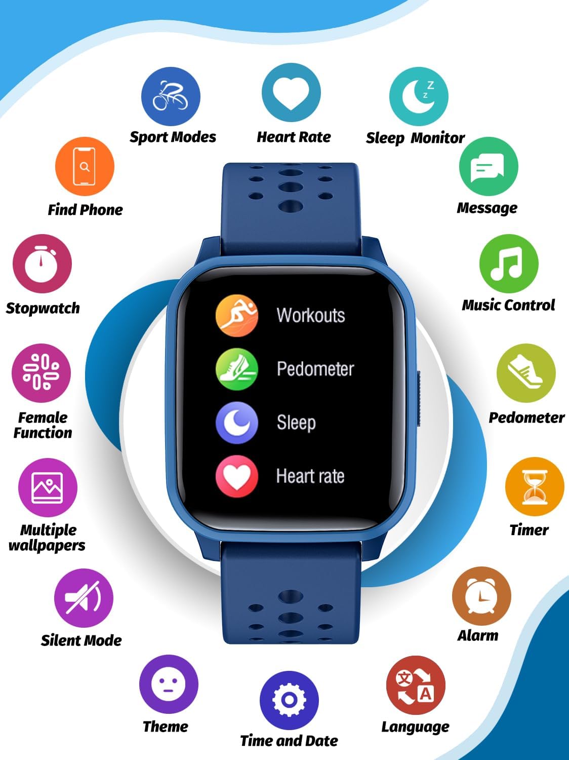 Kids Smart Watch, Smart Watch for Kids 4-16 Years Old with Sleep Mode, 19 Sports Mode, Pedometer, Birthday Gift for Boys Girls, Blue