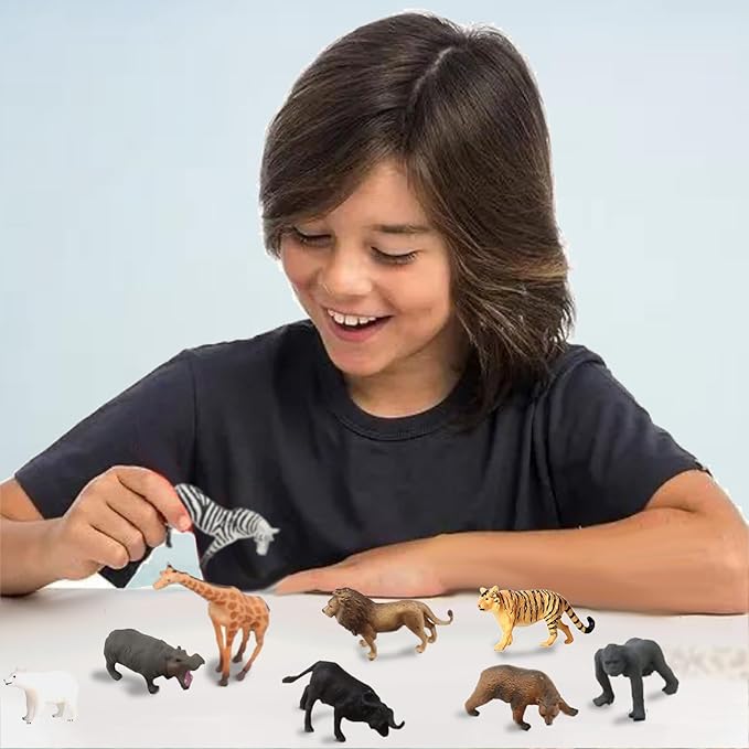 RUSON 12 Pcs Mini Safari Animals Figures Toys, Realistic Jungle Zoo Animal Figurines Cake Topper Toy Set Christmas Birthday Easter Egg Gift Party Supplies for Kids Toddlers