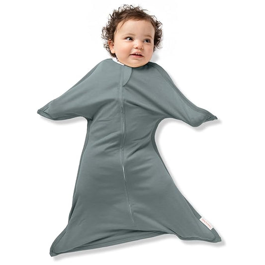 SleepingBaby Zipadee-Zip Transition Swaddle - Cozy Baby Swaddle Blanket with Zipper Convenience - Roomy Wearable Blanket for Easy Diaper Changes - Classic Grey, Small (4-8 Month)