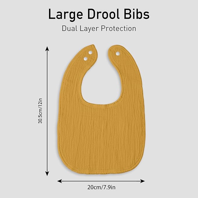 Muslin Baby Drool Bibs for Unisex Boys Girls, 6 Pack Soft Cotton Baby Bib for Teething Drooling, Essentials Shower Gift (6, Yellow)