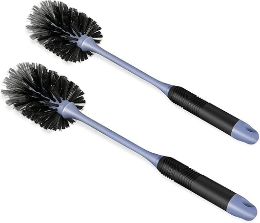 Long Handle Bottle Brush, Reusable Water Bottle Cleaner Brush, Flexible Scrub Brush for Water Bottles, Glasswares, Mugs, Thermos, Black, 2 Pack