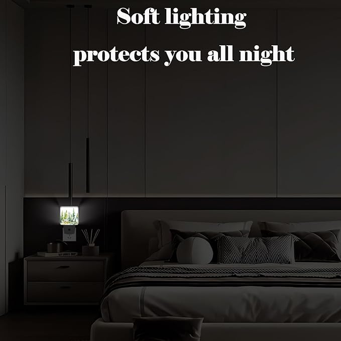 Watercolor Forest Night Light,Plug Into Wall Decor for Stairway,Hallway,Kitchen,Dusk to Dawn Sensor Nightlights for Boys/Girls/Women/Men Room Gifts