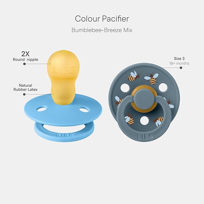 BIBS Studio Soother 2-Pack, BPA Free Dummy Pacifier, Round Nipple. Natural Rubber Latex, Made in Denmark, Size 3 (18+ Months), Breeze/Petrol