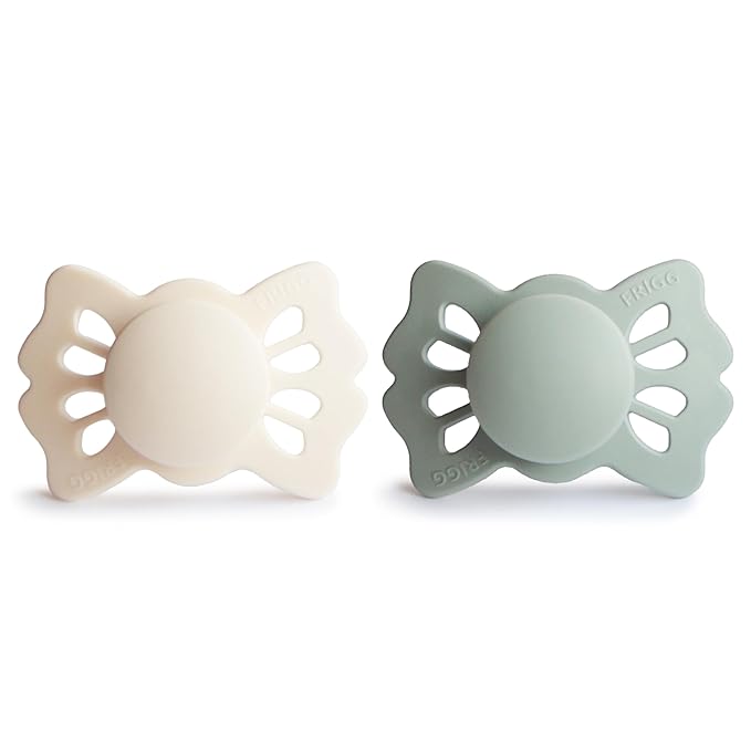 FRIGG Lucky Symmetrical SilkySoft Silicone Baby Pacifier | Made in Denmark | BPA-Free (Cream/Sage, 0-6 Months)