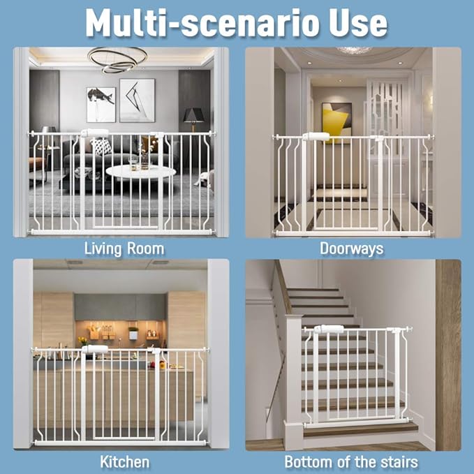 ALLAIBB Extra Wide Pressure Mount Baby Gate Auto Close White Metal Child Dog Pet Safety Gates with Walk Through for Stairs,Doorways,Kitchen and Living Room(48.03-52.76"/122-134cm)