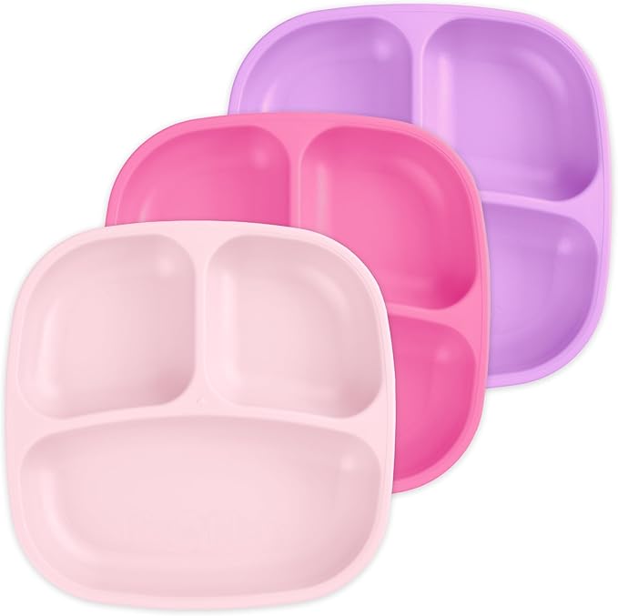 Re-Play Toddler Plates with Dividers - Deep-Walled 3 Compartments Divided Plates for Kids - Dishwasher & Microwave Safe - Made in USA - Set of 3-7.37" x 7.37" x 1.25" - Princess
