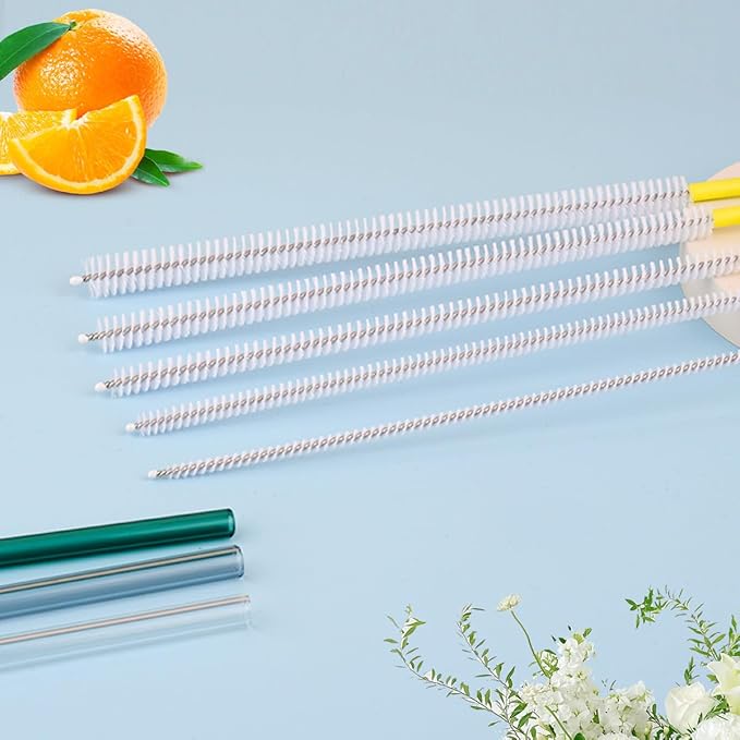 Straw Cleaner Brush Set – 10 Inch, 5 Sizes (4–12mm) Nylon Bristles – Heavy-Duty, Non-Scratch, Easy-Grip Handle – for Reusable Straws, Baby Bottles, Sippy Cups & Pipes