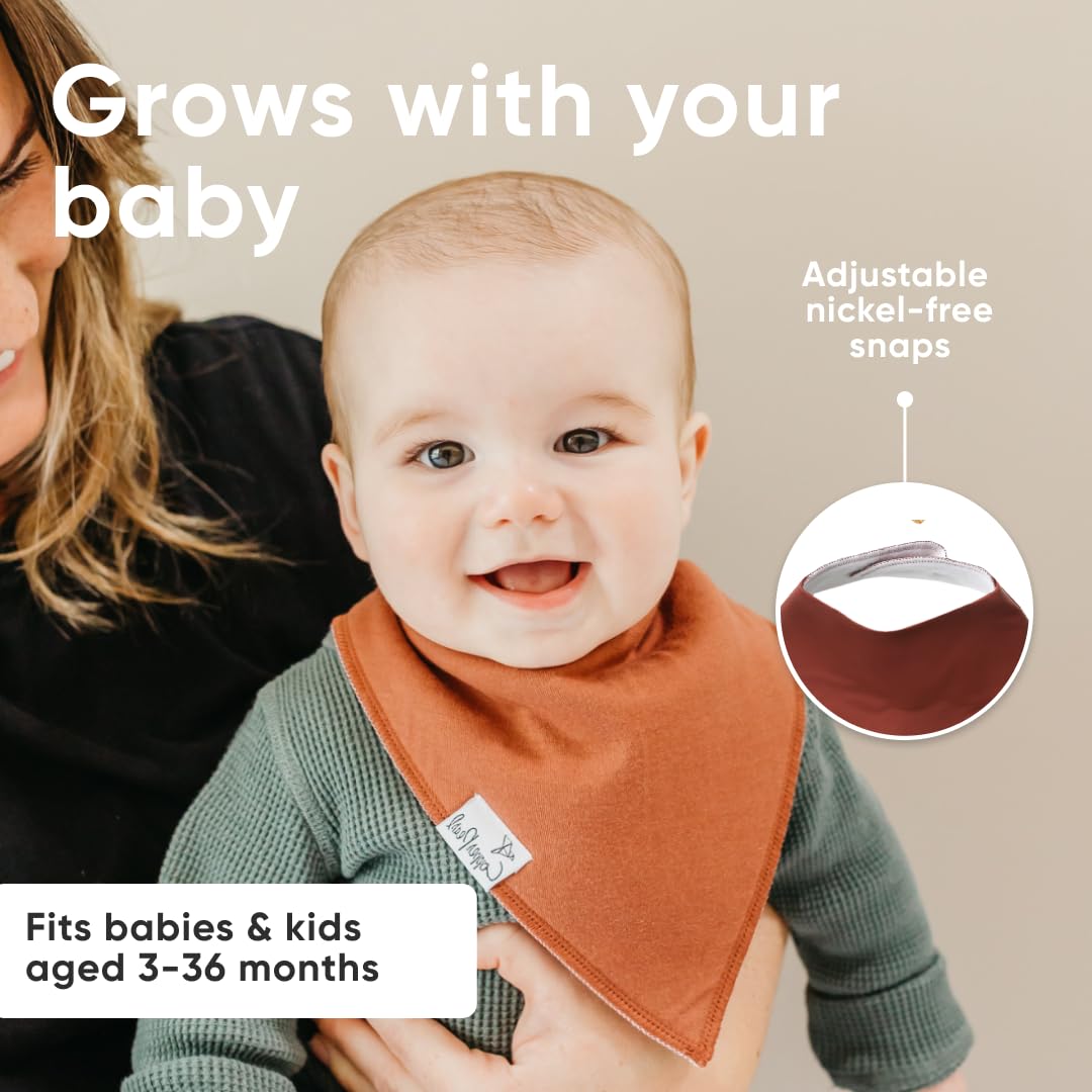 Copper Pearl 4 Pack Soft Cotton Baby Bibs for Drooling and Teething, Absorbent Drool Bibs for Baby Girl and Boy, Adjustable to Fit Newborns to Toddlers, Tons of Styles (Dune)