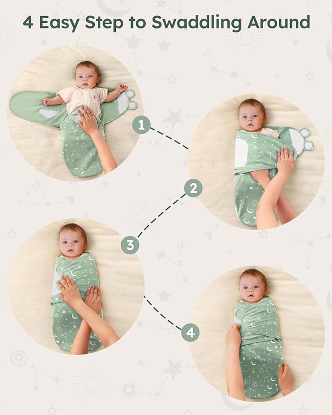 Baby Swaddles for Newborns with Zipper, 100% Cotton Newborn Swaddle Sack, 3 Pack Baby Swaddles 0-3 Months Swaddle Sleep Sack for Newborn Baby Boy Girl Green Constellation