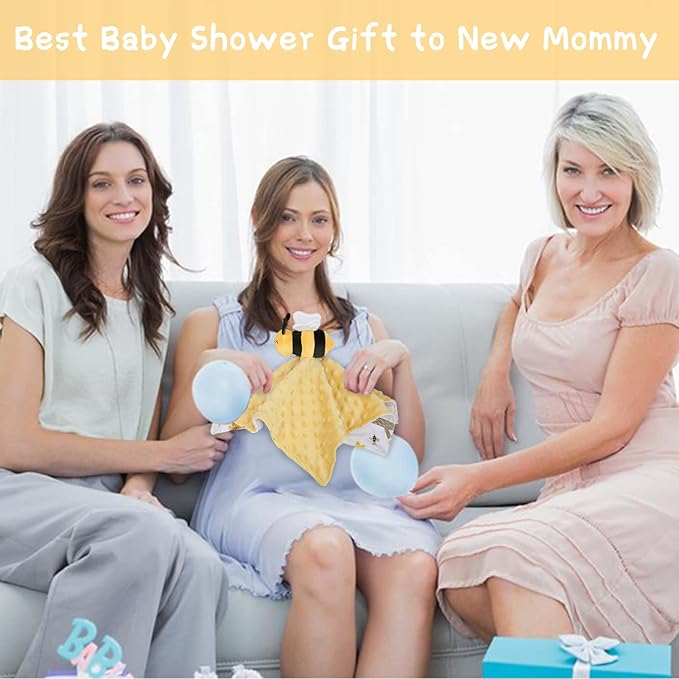 BORITAR Baby Security Blanket Soft Baby Lovey Unisex Lovey Shower Gifts for Newborn Boys and Girls Snuggle Toy Bee Stuffed Animal Yellow 14 Inch