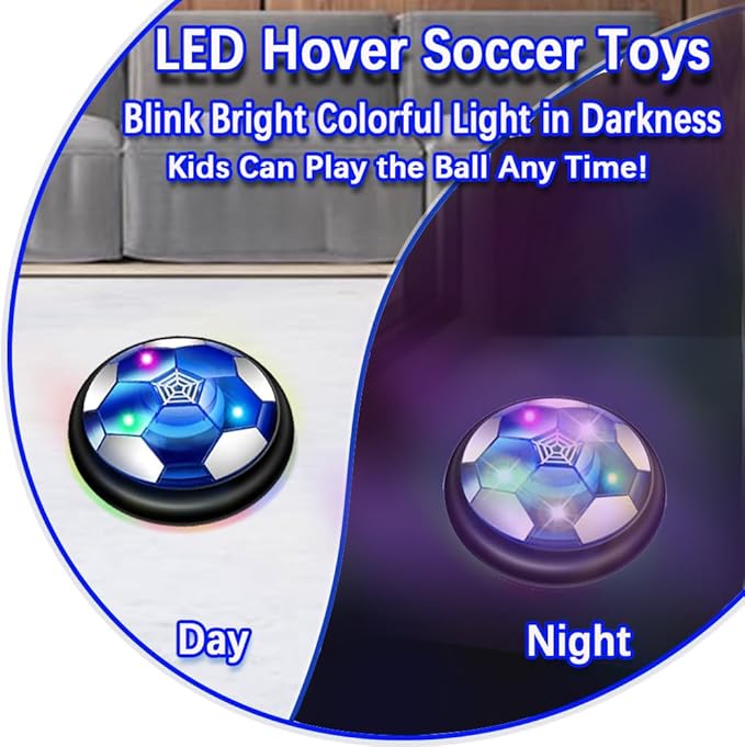 VNVDFLM Hover Soccer Ball Toys for Boys Girls,Rechargeable Floating Soccer Ball with Led Lights and Foam Cushion,Indoor Air Football Game Perfect Birthday for Kids Age 3-9 (Black 2)