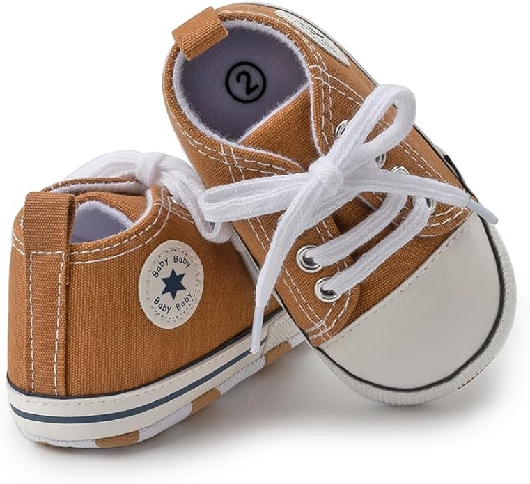 Meckior Baby Girls Boys Canvas Sneakers Soft Sole High-Top Ankle Infant First Walkers Crib Shoes