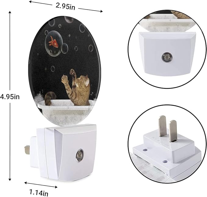 EKOBLA Funny Cat and Fish Night Light Black Cat Play Gold Fish Bubbles in Bathtub Night Lights Plug into Wall Home Decor Cute Nightlight for Men Women