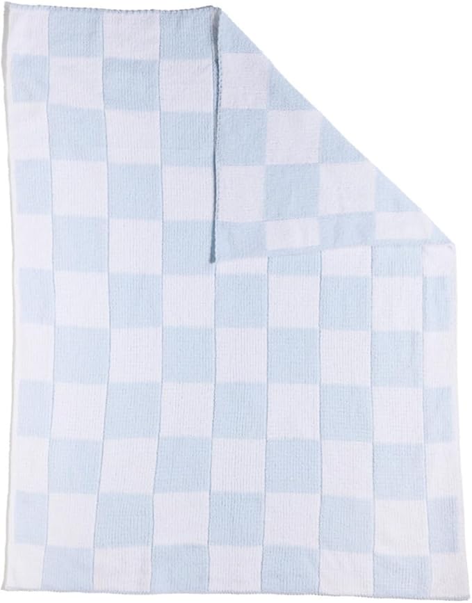 Living Textiles Chenille Knitted Blanket - Blue Check