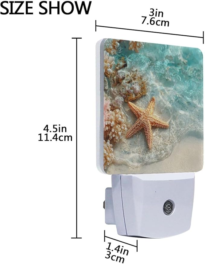 Aslsiy Night Light for Kids Starfish and Coral Summer Beach Sea (1) Plug in Wall Lamp LED Dusk to Dawn Sensor Energy Saving Nightlight for Boys Girls Men Women