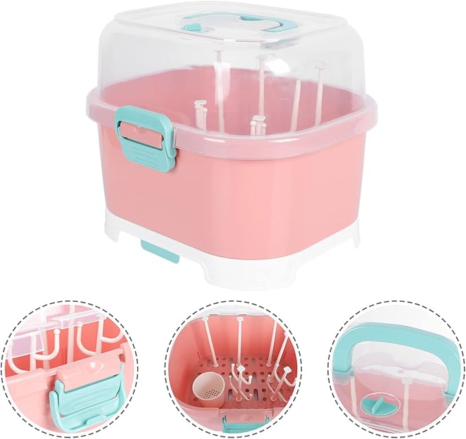 Kisangel Baby Bottle Drying Rack Dish Rack with Cover Bottles Storage Box Dish Strainer Basket for Kitchen Dish Drainers Racks