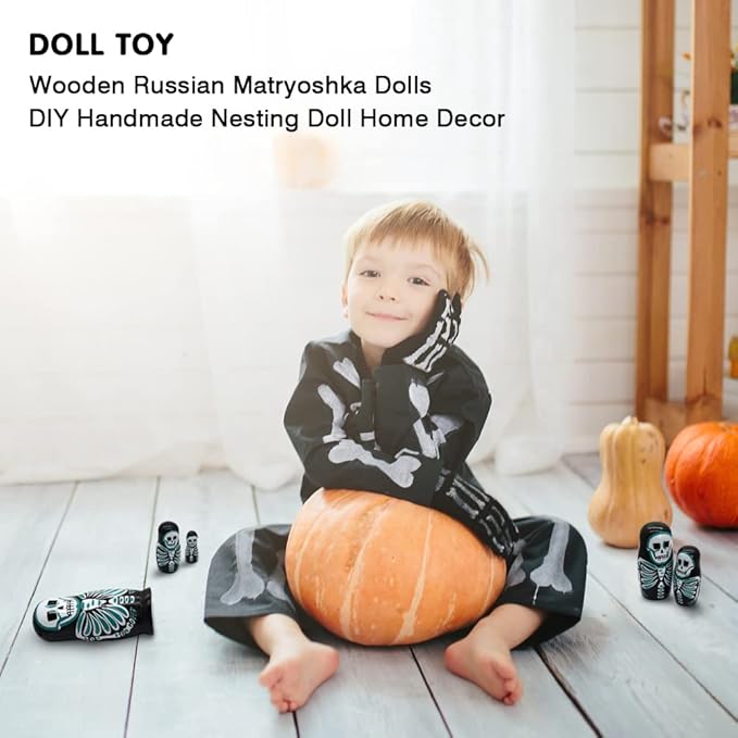 Nesting Dolls Wooden Russian Skull Matryoshka Dolls Gift for Halloween Toddler Kids Boys Girls Toys for Children Christmas Birthday