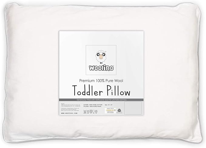 Woolino Toddler Pillow, Premium Breathable 100% Wool Fill & Cotton Cover Toddler Sleeping Pillow, Small Kids Travel Size, 14x19