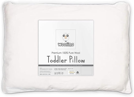 Woolino Toddler Pillow, Premium Breathable 100% Wool Fill & Cotton Cover Toddler Sleeping Pillow, Small Kids Travel Size, 14x19