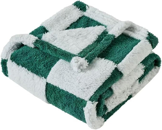 Fleece Baby Blanket for Boys 3D Checkerboard Design, Warm Cozy and Fluffy Infant Newborn Toddler Small Receiving Blankets for Crib Stroller, 30x40 Inches,Christmas Green