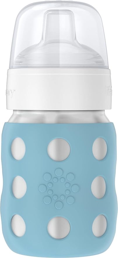 Lifefactory 8-Ounce Stainless-Steel Vacuum-Insulated Wide-Neck Baby Bottle with Sippy Nipple, Denim (LS2251WDE4)