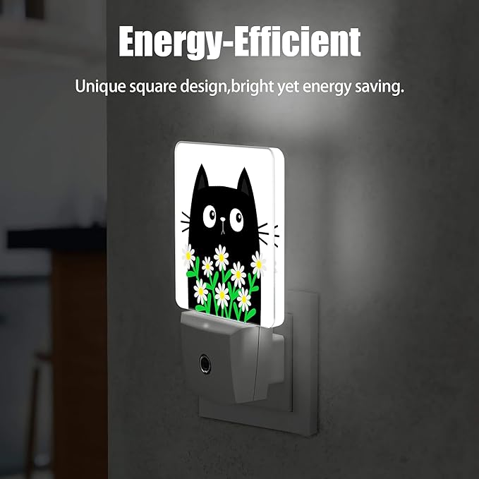 Cat Kitten Daisy Night Light, Camomile Bouquet Plug into Wall with Dusk to Dawn Light Sensors, Warm Nightlights for Bedroom, Bathroom, Hallway, Kitchen, Gifts Ideal for Women Men