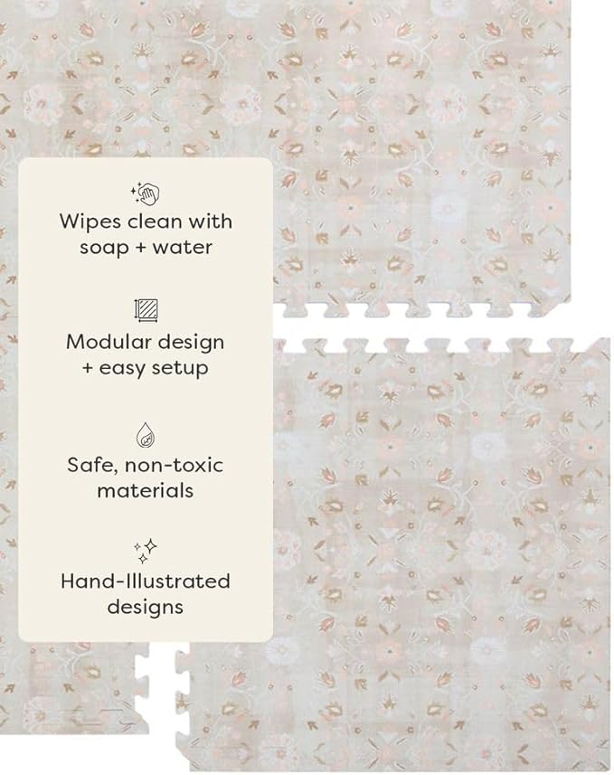 House of Noa Baby Play Mat – 4x6 Linen Gemma – Set of 6 Tiles – Cushioned EVA Foam Play Mat for Floor, Soft Interlocking Baby Crawling Mats for Hard Floors