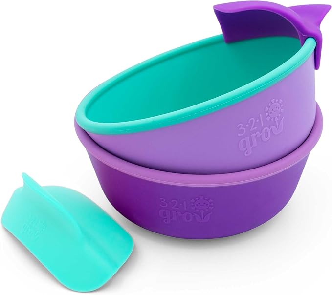 Silicone Easy Scoop & Hold Bowl Set – Adaptive Baby & Toddler Feeding Bowls with Clip-On Rim and Handle – Helps Build Independence & Coordination – 2 Pack – Dishwasher Safe (Grape)