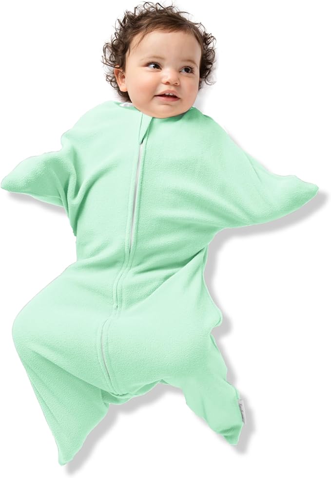 SleepingBaby Fleece Zipadee-Zip Transition Swaddle and Snuggle Strap Bundle - Roomy Baby Swaddle Blanket with Zipper Convenience and Wearable Blanket Accessory, Mint, Small (4-8 Month)