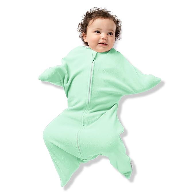 SleepingBaby Zipadee-Zip Transition Swaddle - Cozy Fleece Wearable Blanket with Two-Way Zipper for Baby Sleep - Mint, Medium (6-12 Month)